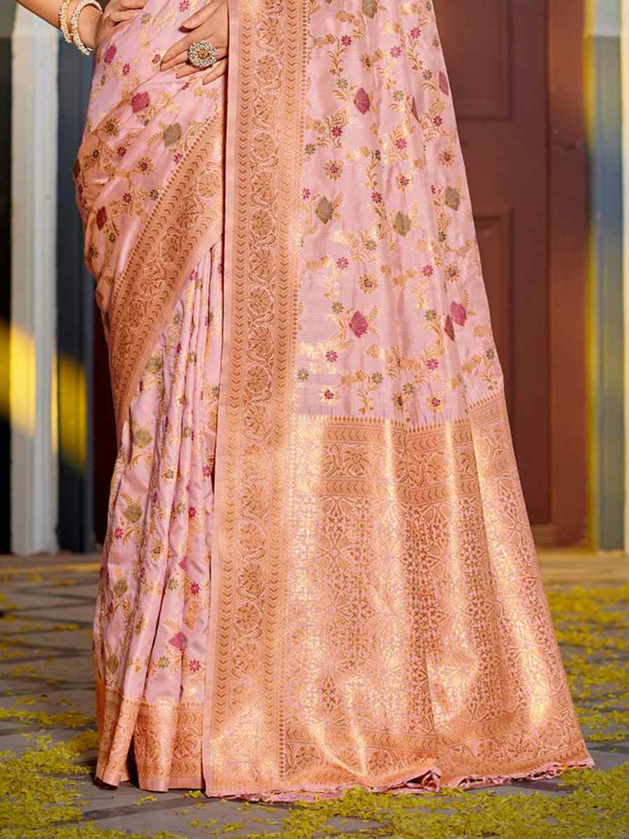 Pink Banarasi Silk HandWeaving Pall Festival Wedding Fancy Heavy Border Saree