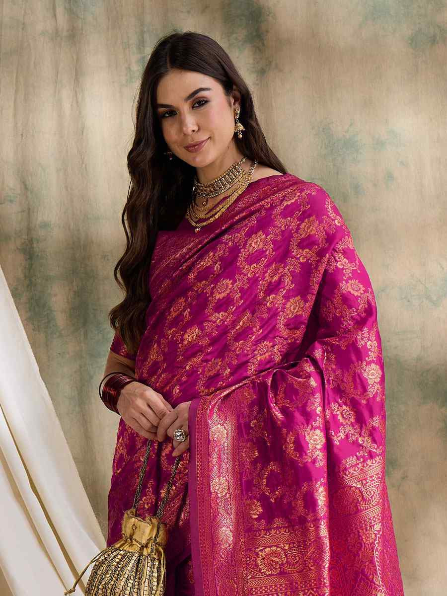 Pink Banarasi Silk Handwoven Bridal Reception Festival Wedding Fancy Heavy Border Sarees