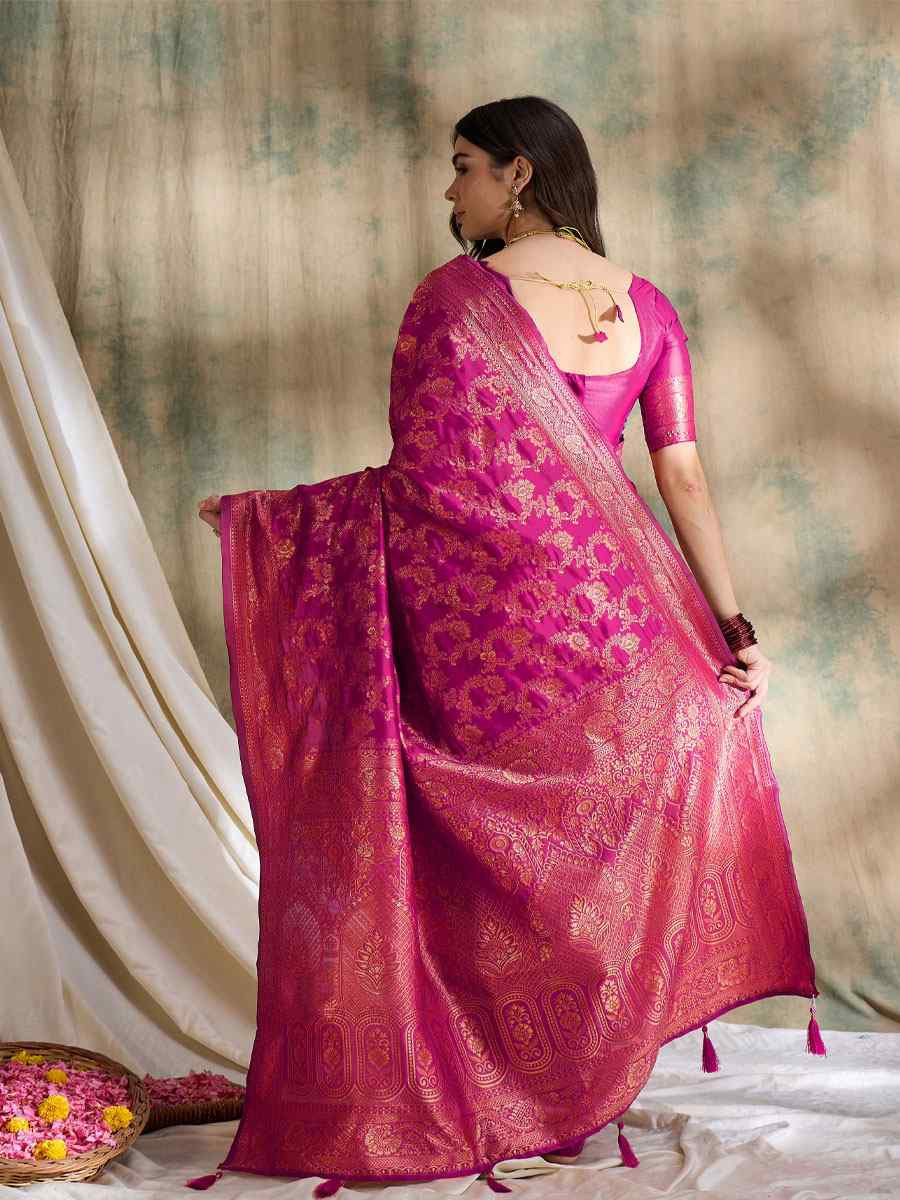 Pink Banarasi Silk Handwoven Bridal Reception Festival Wedding Fancy Heavy Border Sarees