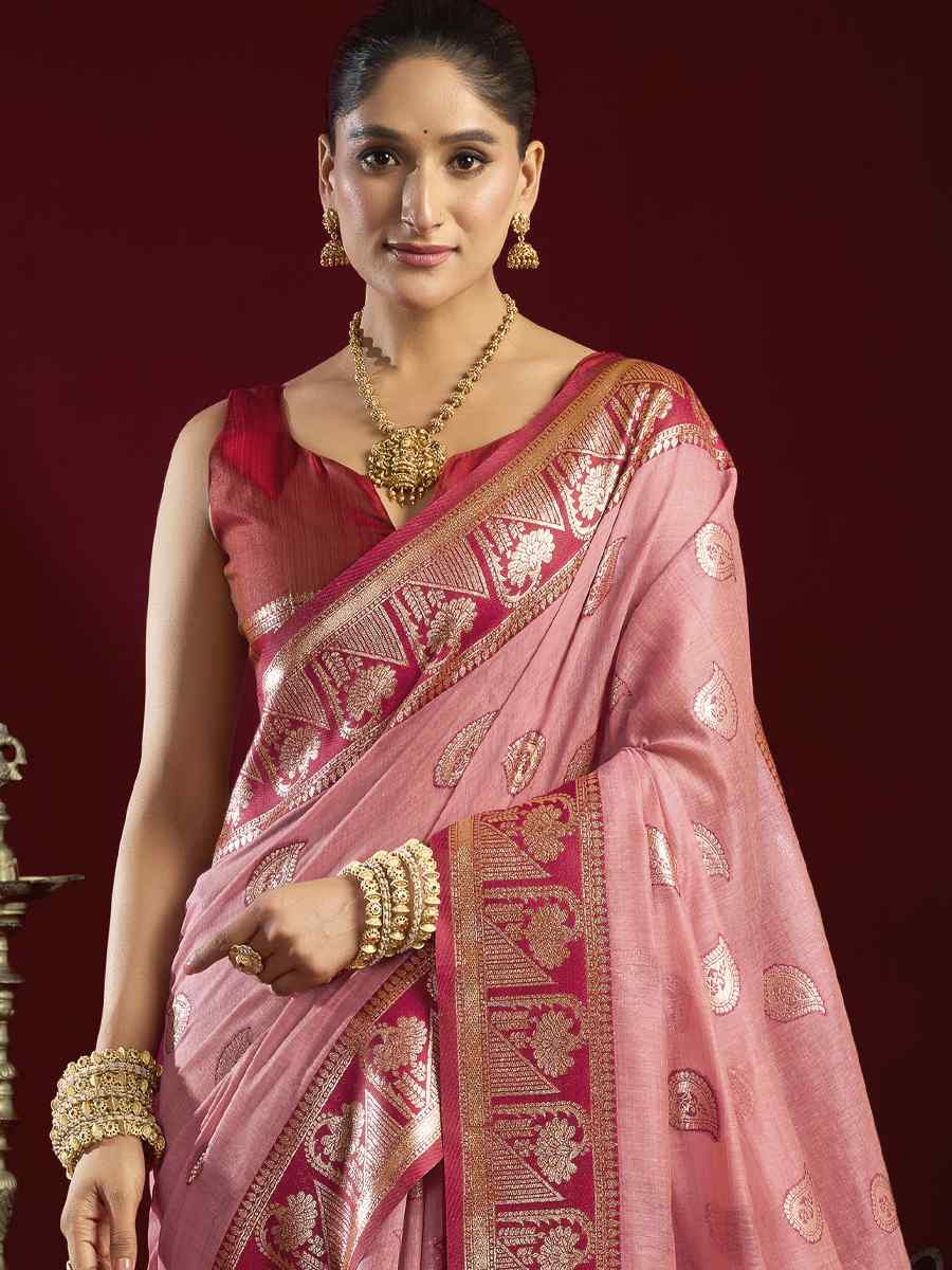 Pink Banarasi Silk Handwoven Casual Reception Festival Wedding Fancy Heavy Border Saree