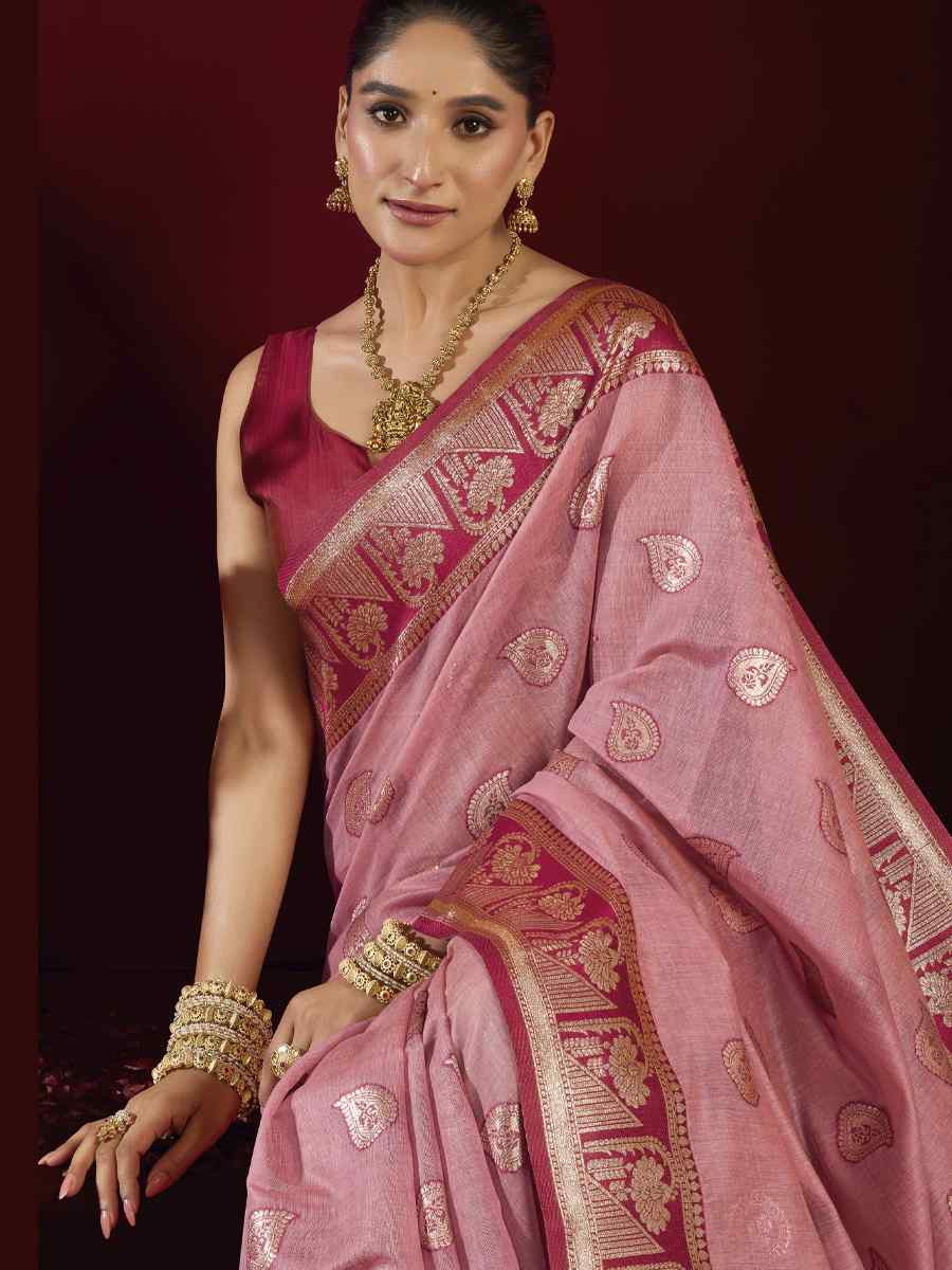 Pink Banarasi Silk Handwoven Casual Reception Festival Wedding Fancy Heavy Border Saree