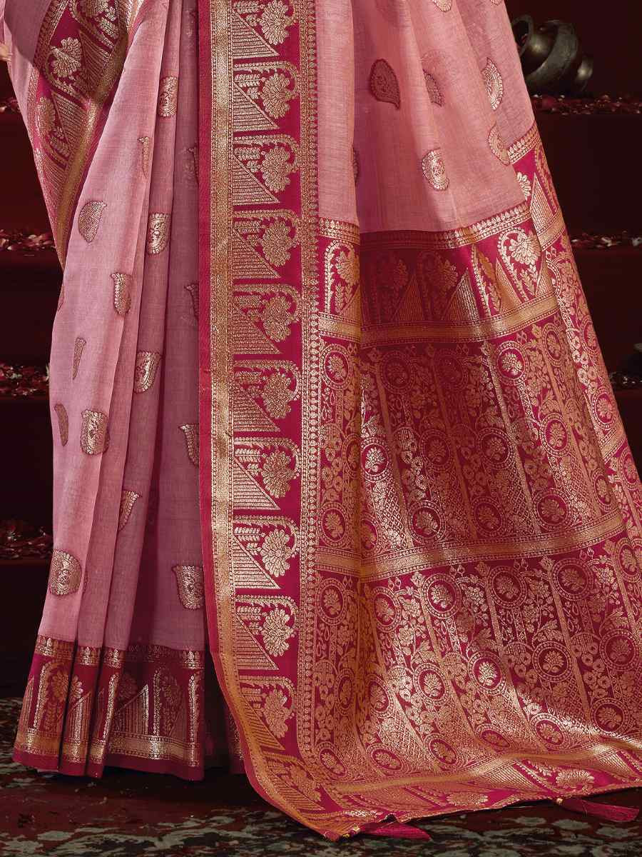 Pink Banarasi Silk Handwoven Casual Reception Festival Wedding Fancy Heavy Border Saree