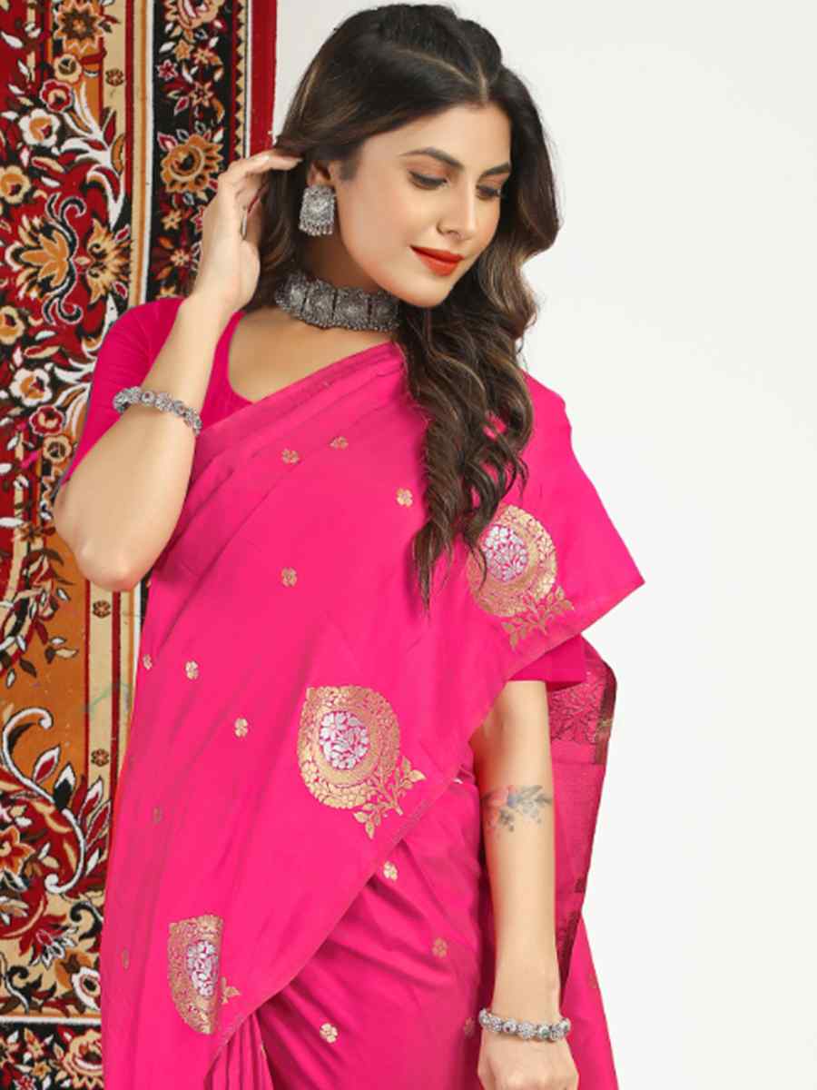 Pink Banarasi Silk Handwoven Festival Casual Classic Style Saree
