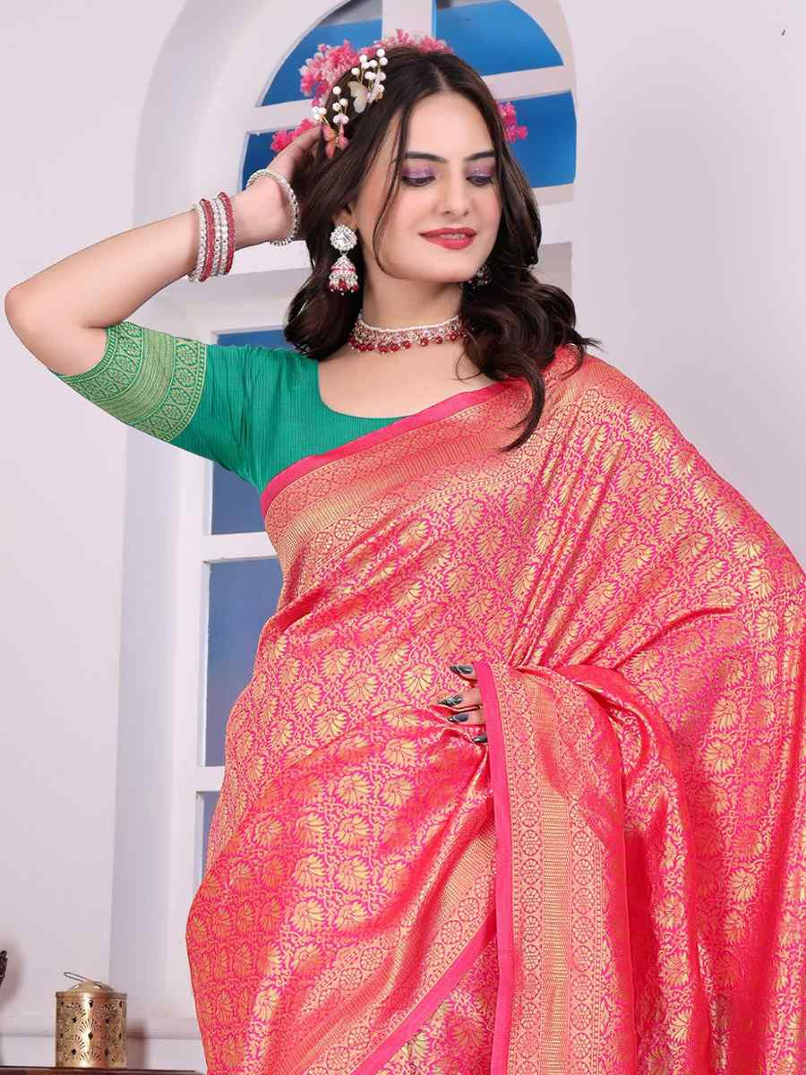 Pink Banarasi Silk Handwoven Festival Wedding Fancy Heavy Border Saree