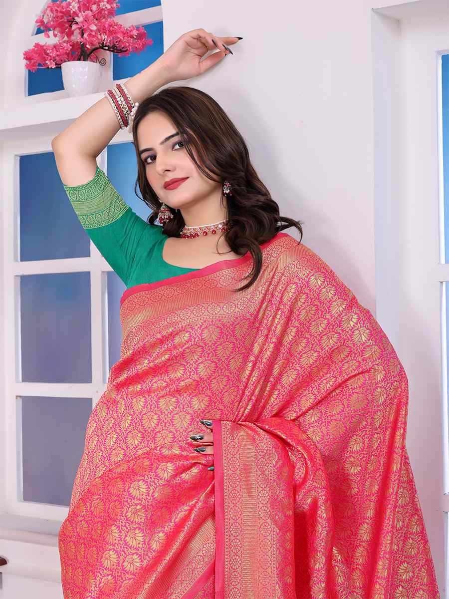 Pink Banarasi Silk Handwoven Festival Wedding Fancy Heavy Border Saree