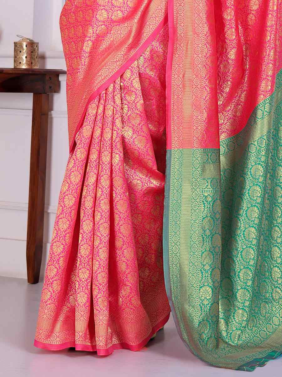 Pink Banarasi Silk Handwoven Festival Wedding Fancy Heavy Border Saree