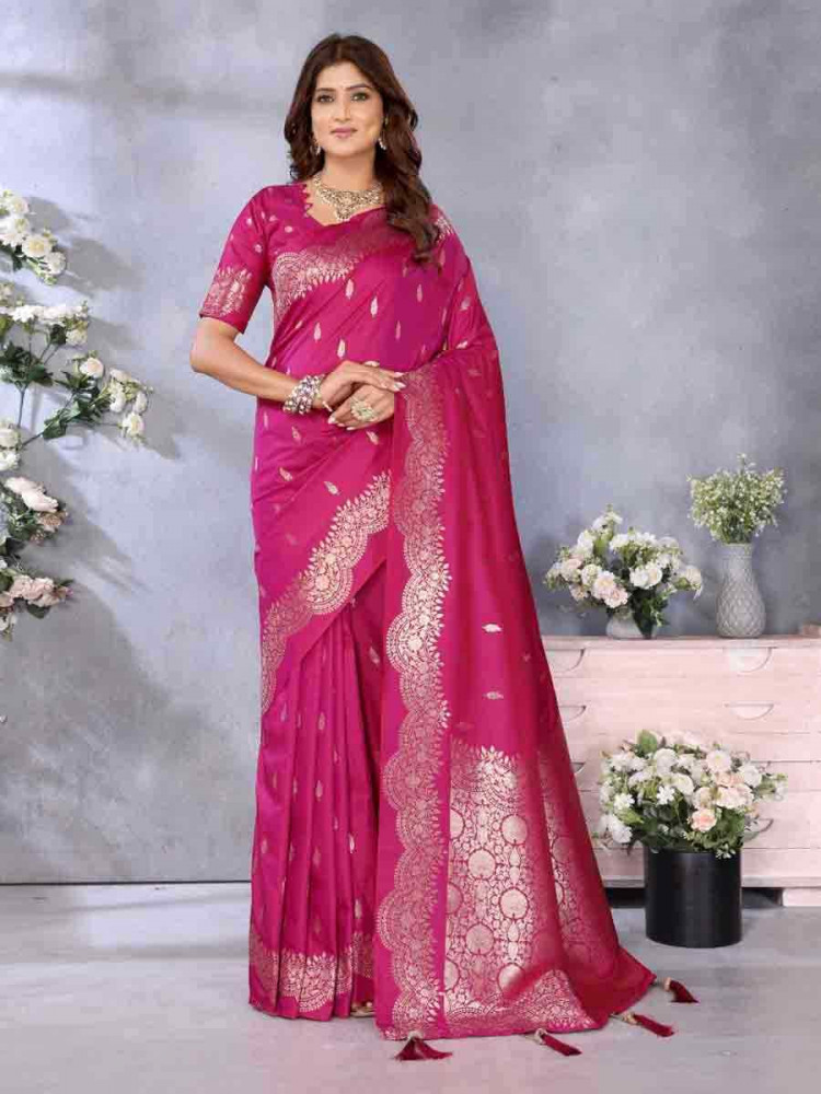 Pink Banarasi Silk Handwoven Festival Wedding Fancy Heavy Border Saree