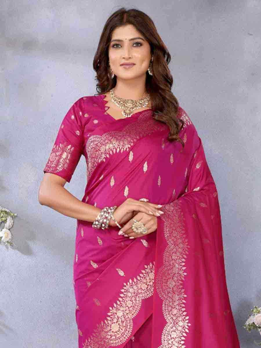 Pink Banarasi Silk Handwoven Festival Wedding Fancy Heavy Border Saree