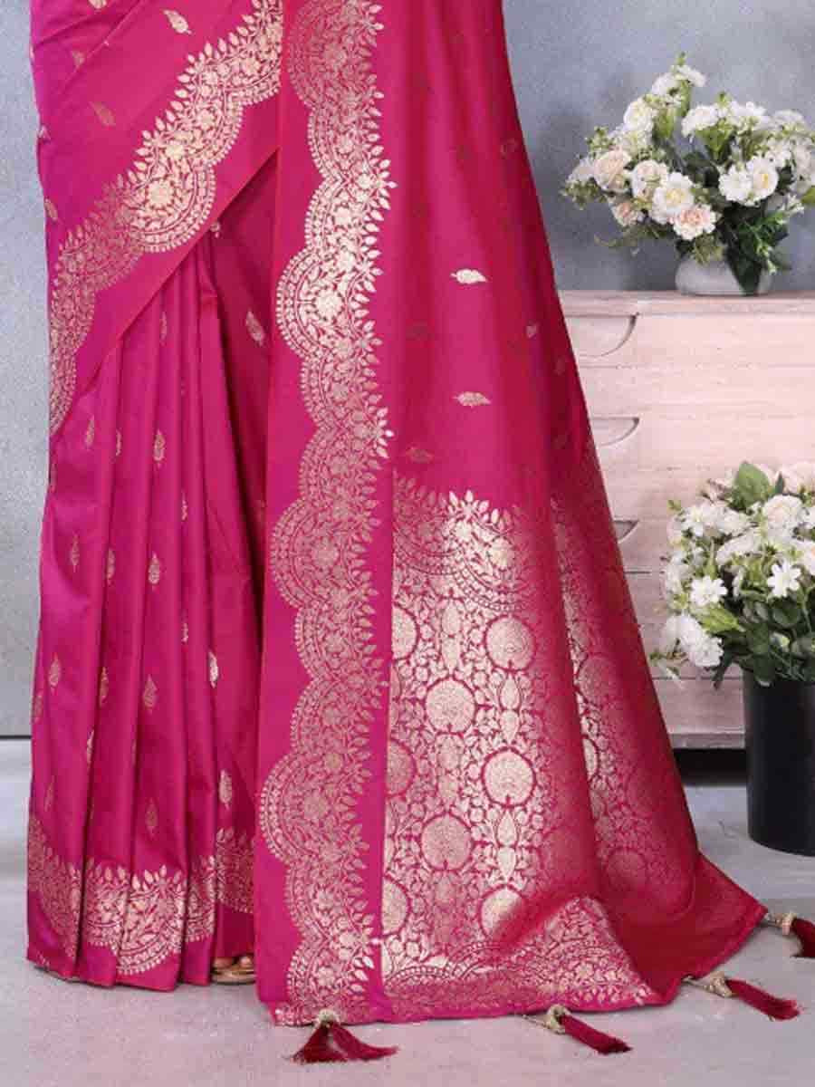Pink Banarasi Silk Handwoven Festival Wedding Fancy Heavy Border Saree
