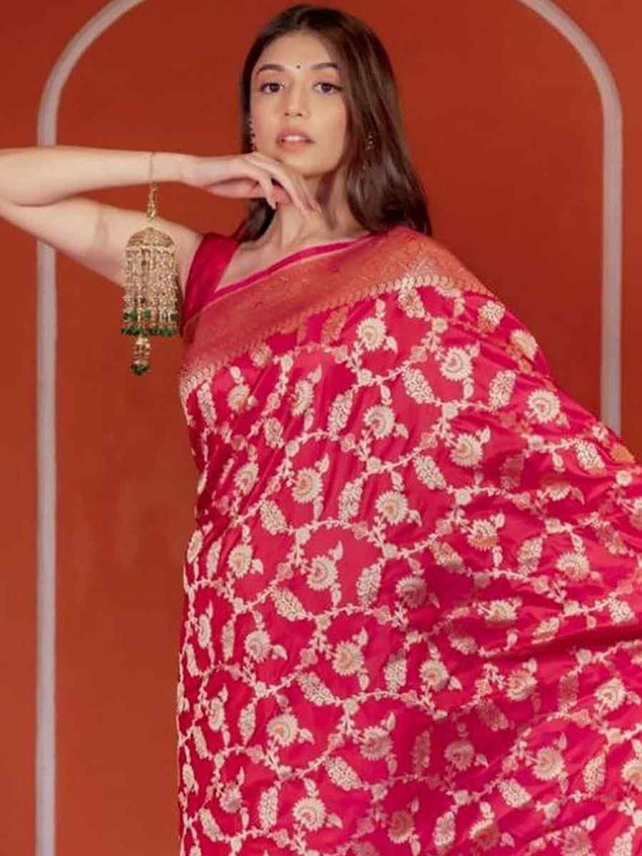 Pink Banarasi Silk Handwoven Festival Wedding Fancy Heavy Border Saree