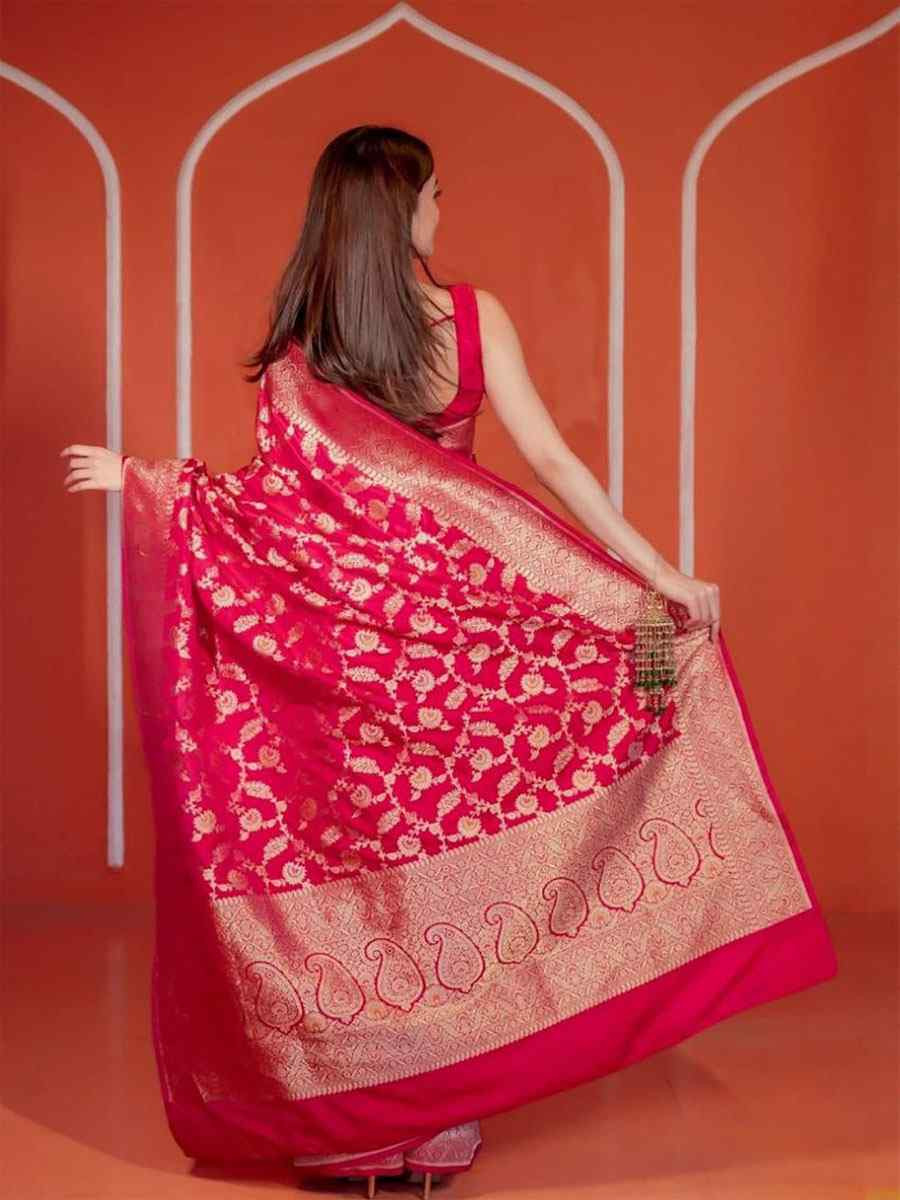 Pink Banarasi Silk Handwoven Festival Wedding Fancy Heavy Border Saree