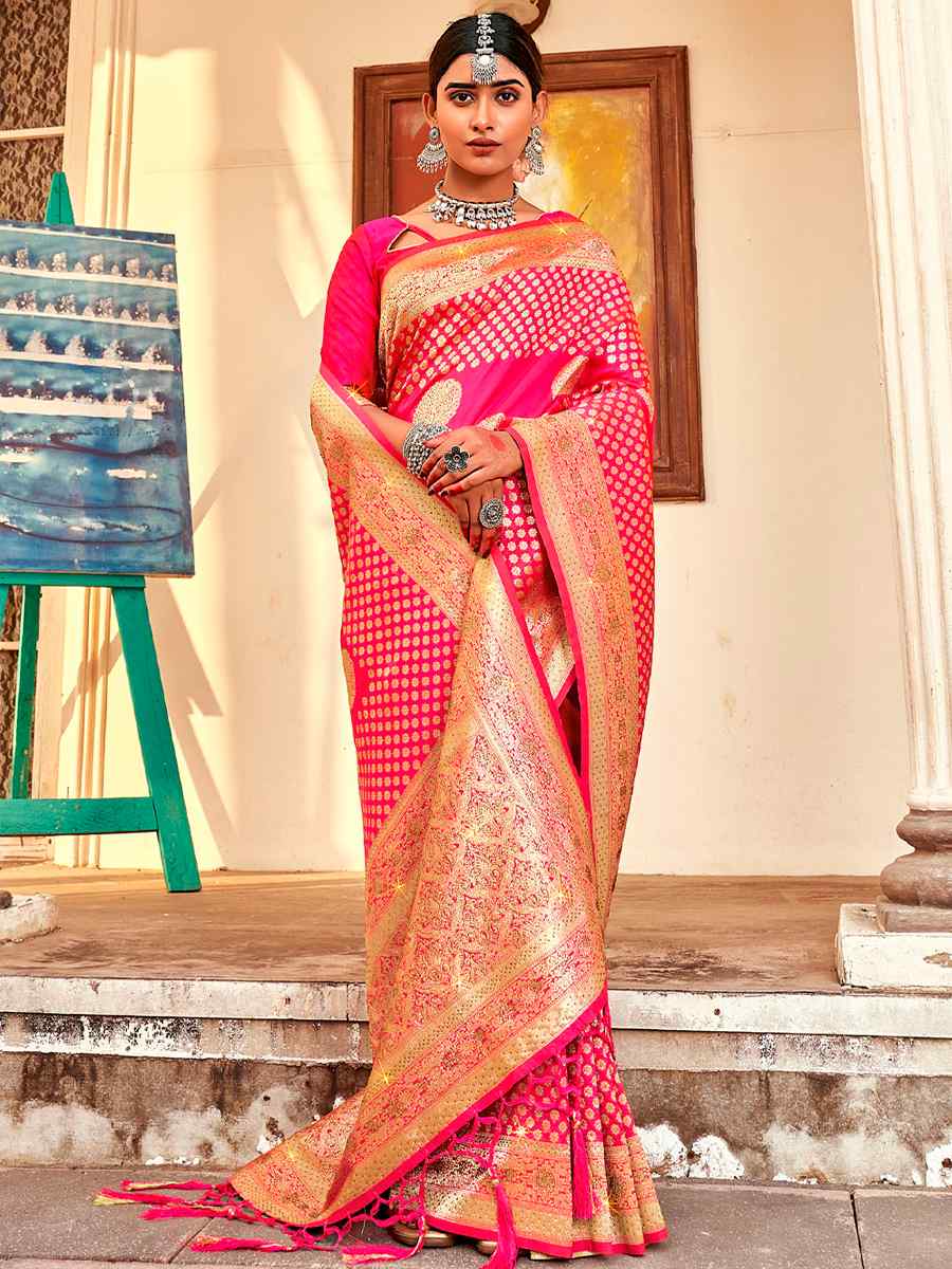 Pink Banarasi Silk Handwoven Festival Wedding Heavy Border Saree