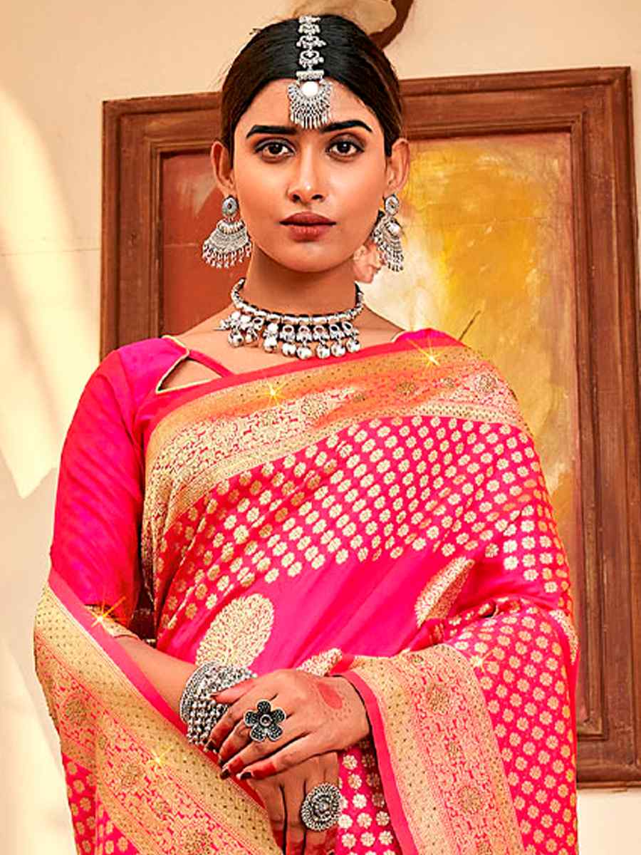 Pink Banarasi Silk Handwoven Festival Wedding Heavy Border Saree