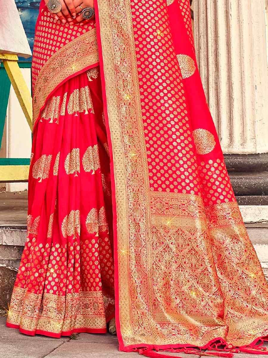 Pink Banarasi Silk Handwoven Festival Wedding Heavy Border Saree
