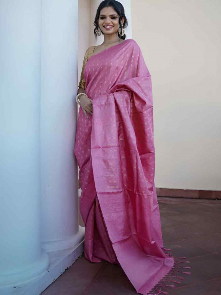 Image of Pink Banarasi Silk Handwoven Party Festival Wedding Traditional Fancy Classic Style Sarees