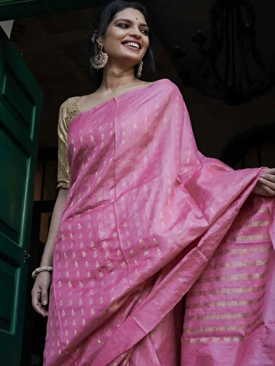 Pink Banarasi Silk Handwoven Party Festival Wedding Traditional Fancy Classic Style Sarees