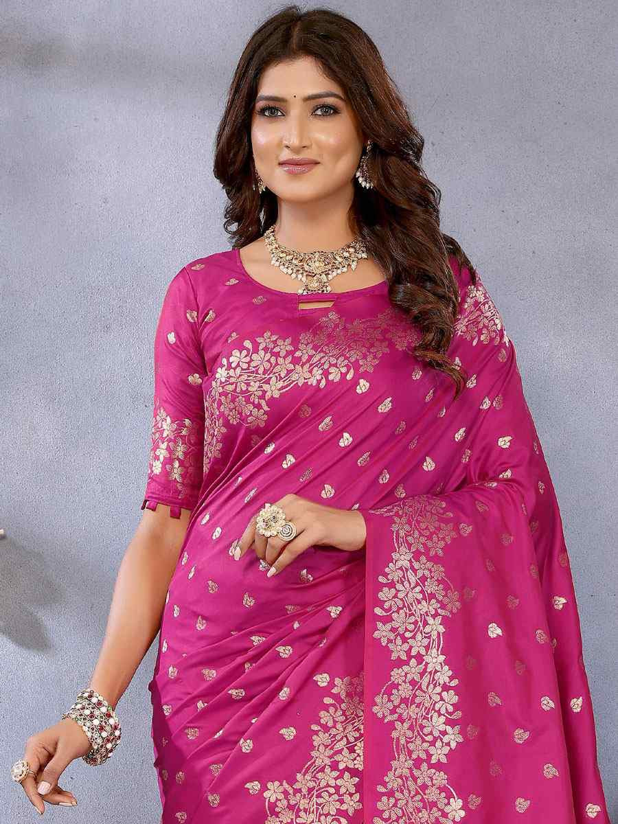 Pink Banarasi Silk Handwoven Traditional Bridal Reception Festival Wedding Fancy Heavy Border Saree