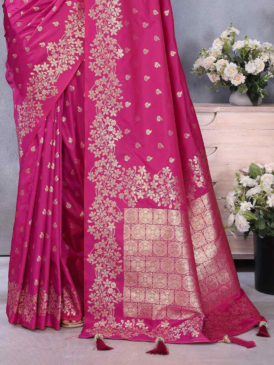 Pink Banarasi Silk Handwoven Traditional Bridal Reception Festival Wedding Fancy Heavy Border Saree