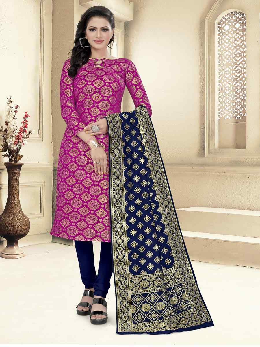 Pink Banarasi Silk Handwoven Wedding Festival Churidar Salwar Kameez
