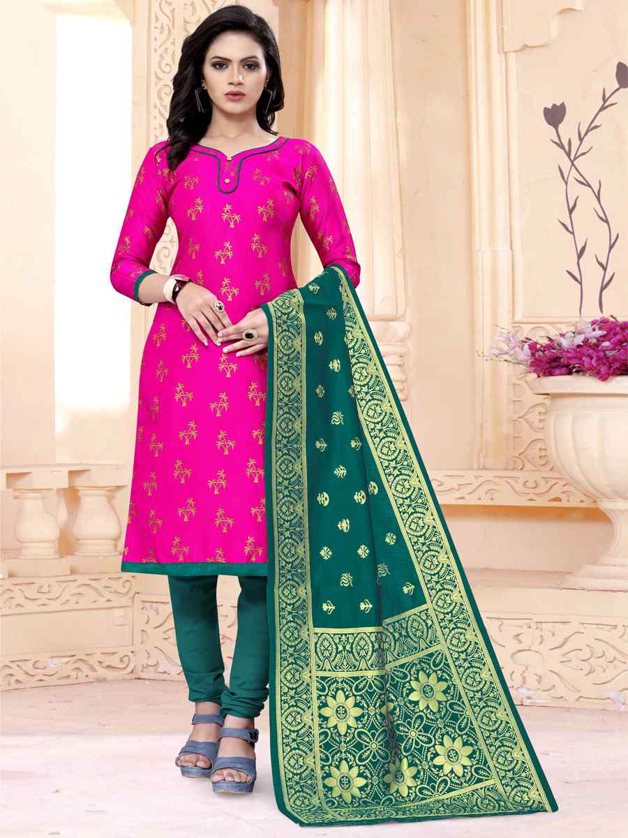 Pink Banarasi Silk Handwoven Wedding Festival Churidar Salwar Kameez