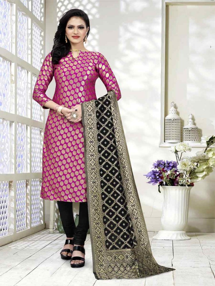 Pink Banarasi Silk Handwoven Wedding Festival Churidar Salwar Kameez