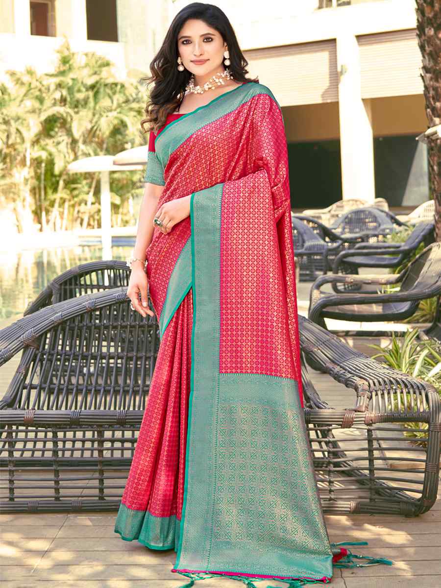 Pink Banarasi Silk Handwoven Wedding Festival Heavy Border Saree