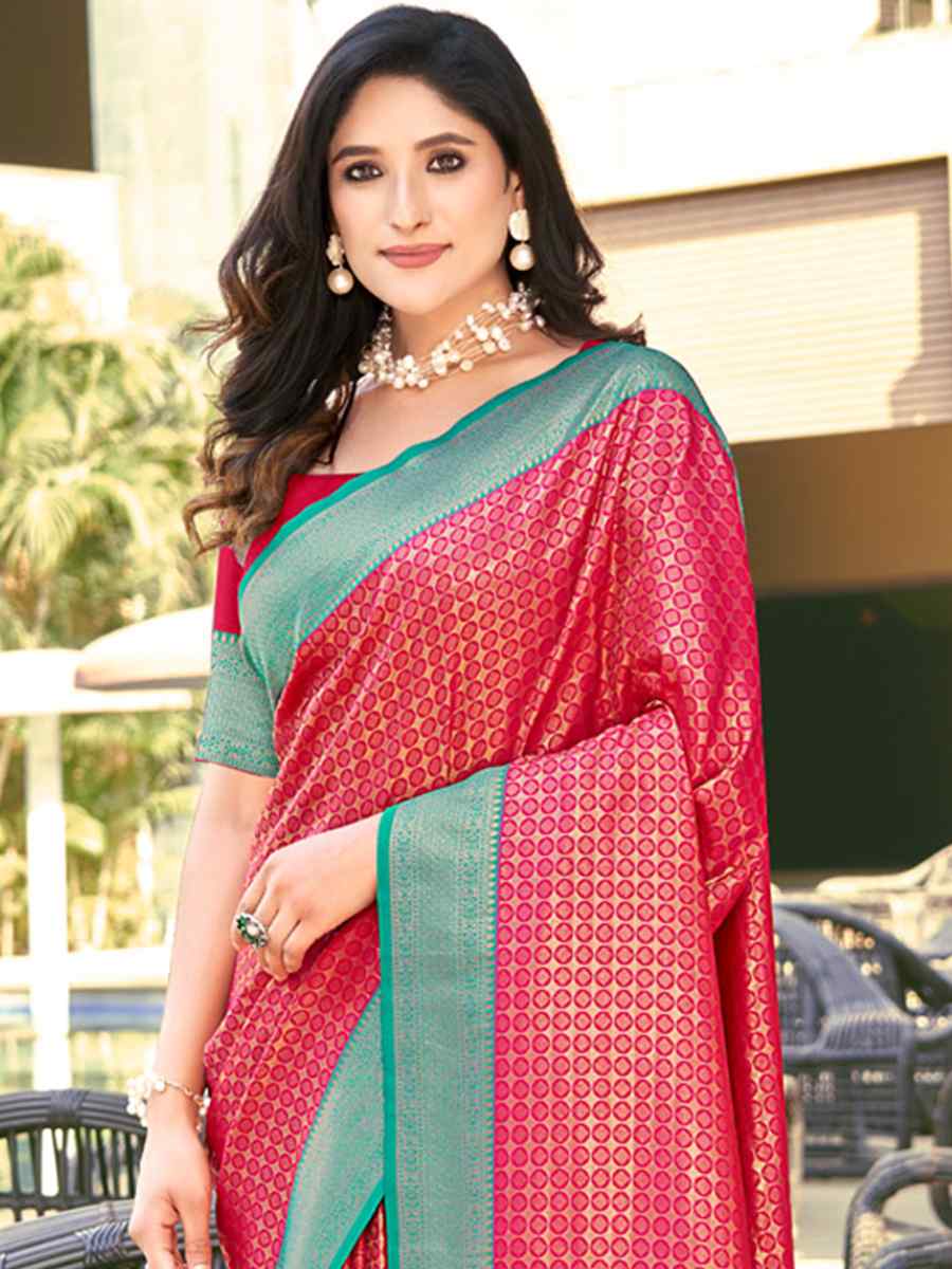 Pink Banarasi Silk Handwoven Wedding Festival Heavy Border Saree