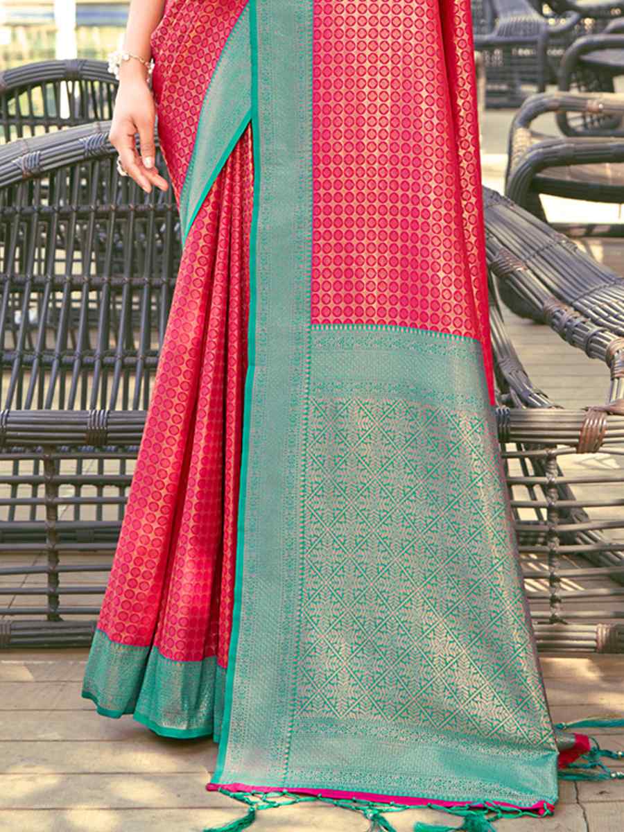 Pink Banarasi Silk Handwoven Wedding Festival Heavy Border Saree