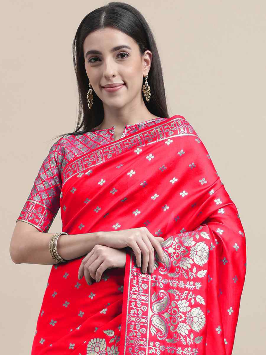 Pink Banarasi Silk Handwoven Wedding Festival Heavy Border Saree