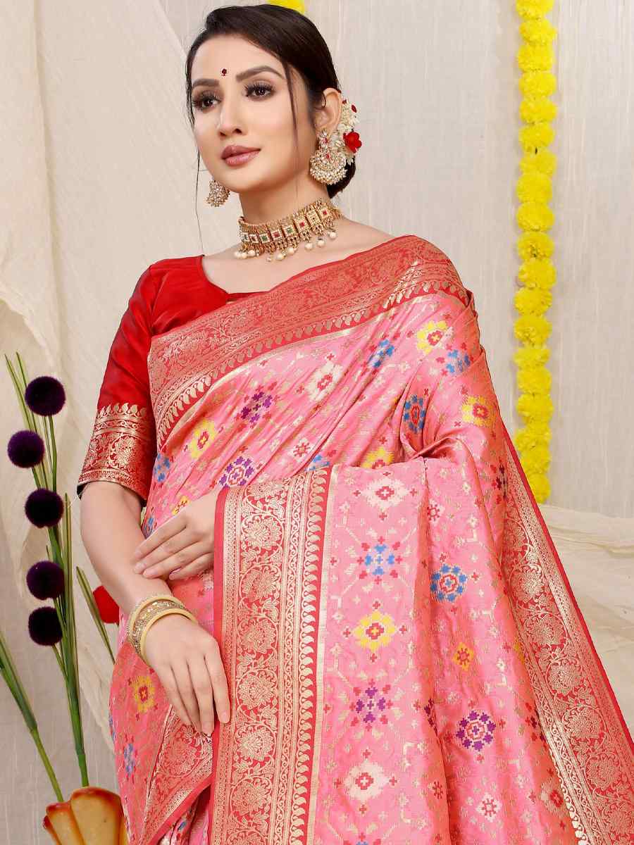 Pink Banarasi Silk Handwoven Wedding Festival Heavy Border Saree