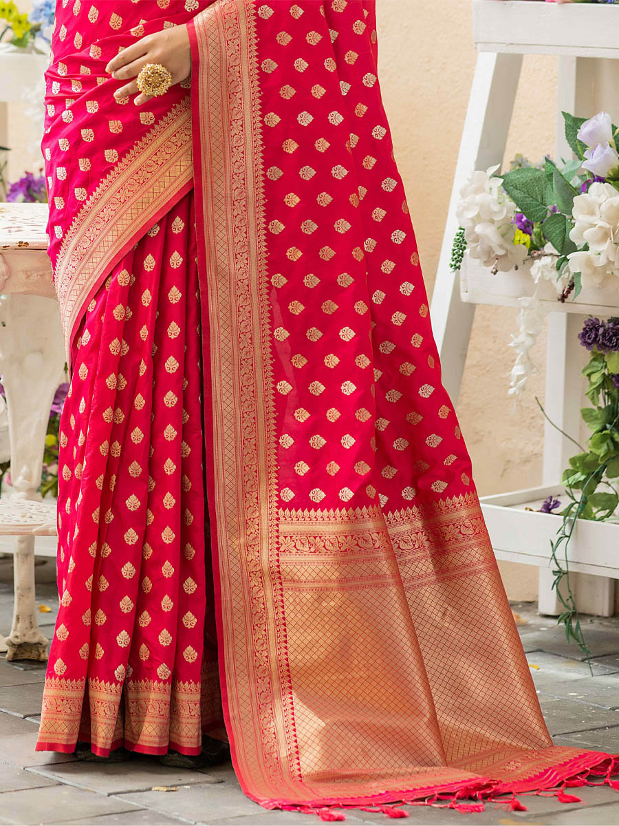 Pink Banarasi Silk Handwoven Wedding Festival Heavy Border Saree