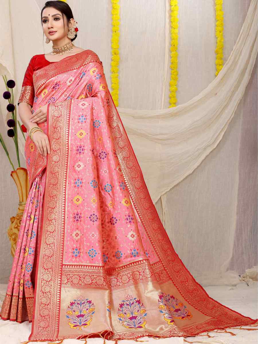Pink Banarasi Silk Handwoven Wedding Festival Heavy Border Saree