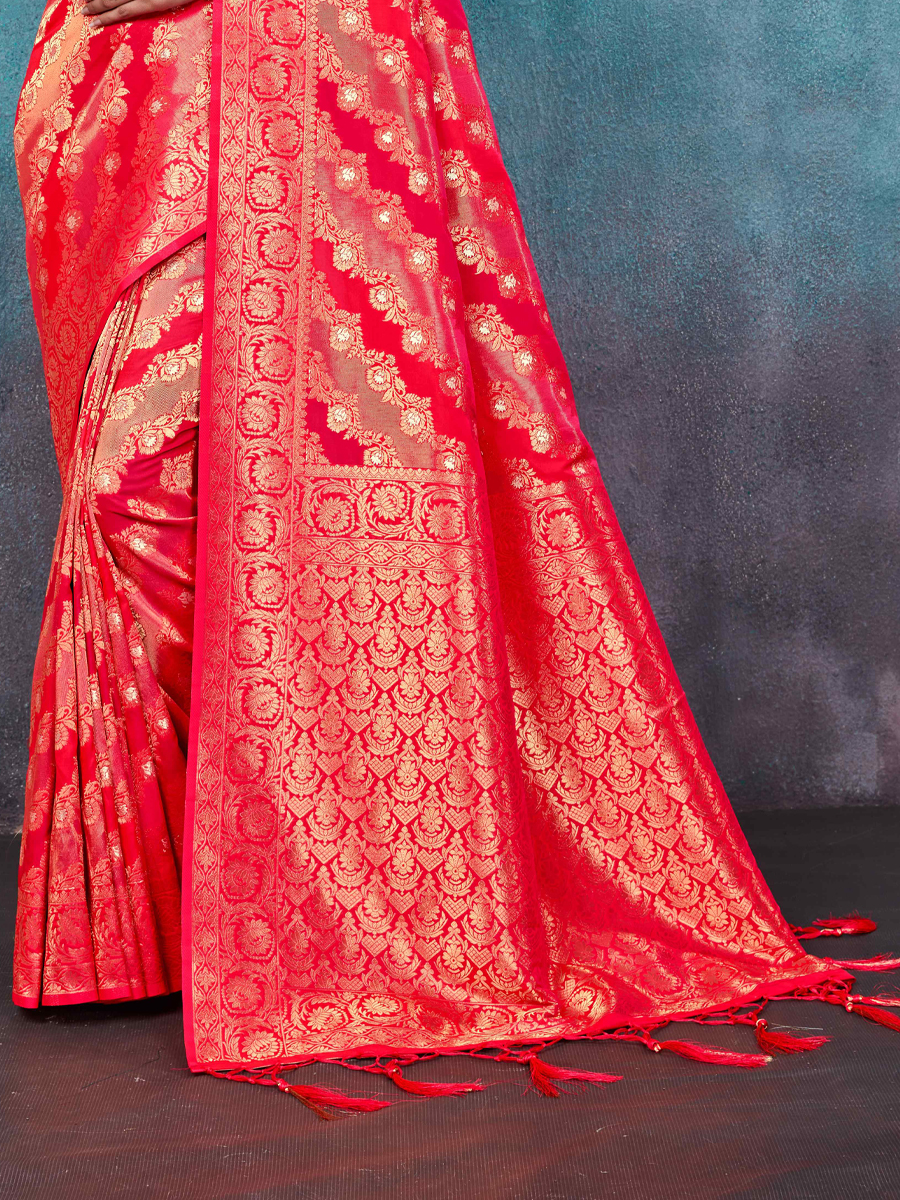 Pink Banarasi Silk Handwoven Wedding Festival Heavy Border Saree