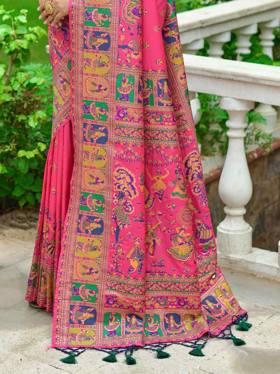 Pink Banarasi Silk Handwoven Wedding Festival Heavy Border Saree