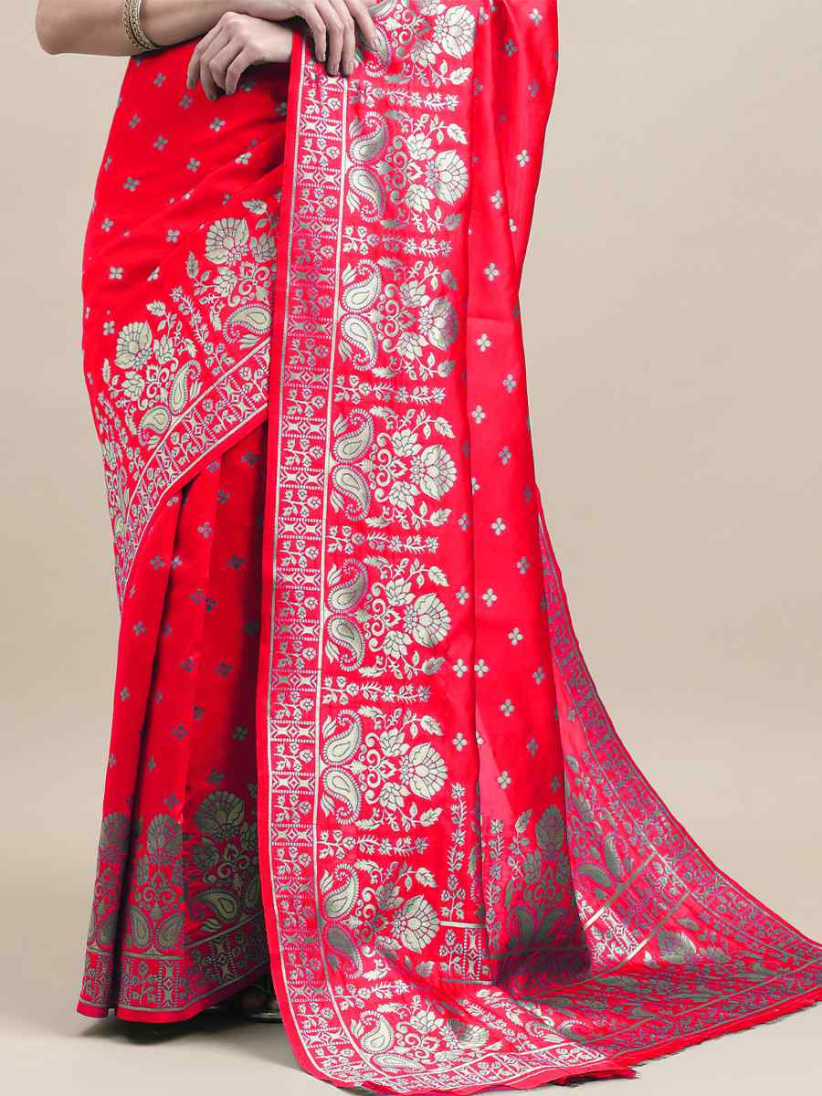 Pink Banarasi Silk Handwoven Wedding Festival Heavy Border Saree