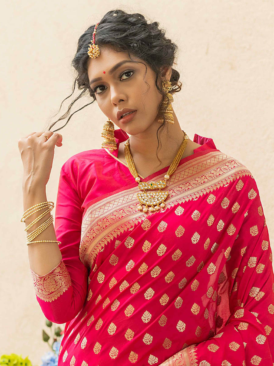 Pink Banarasi Silk Handwoven Wedding Festival Heavy Border Saree