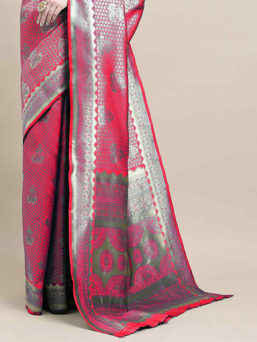 Pink Banarasi Silk Handwoven Wedding Festival Heavy Border Saree