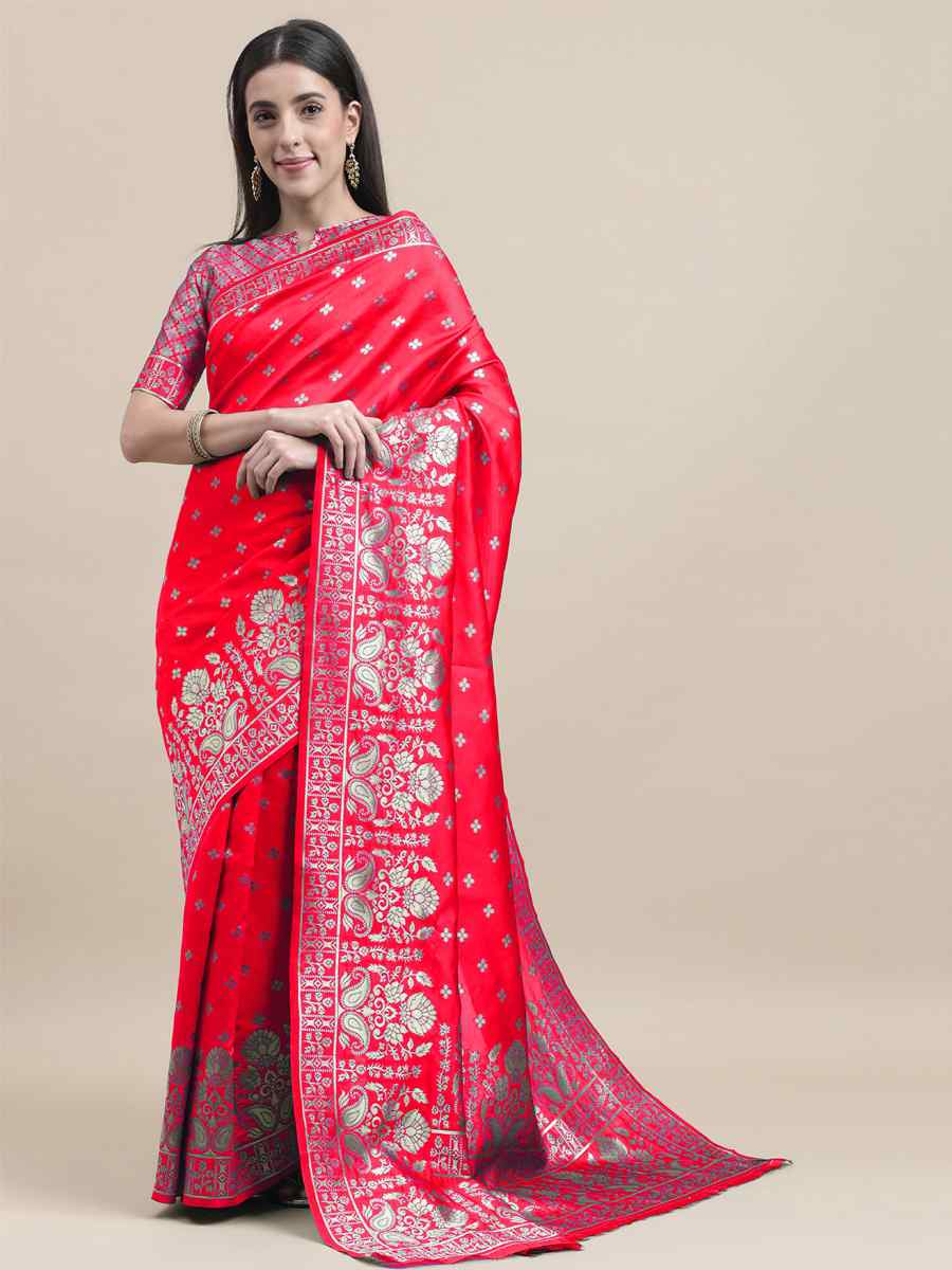 Pink Banarasi Silk Handwoven Wedding Festival Heavy Border Saree