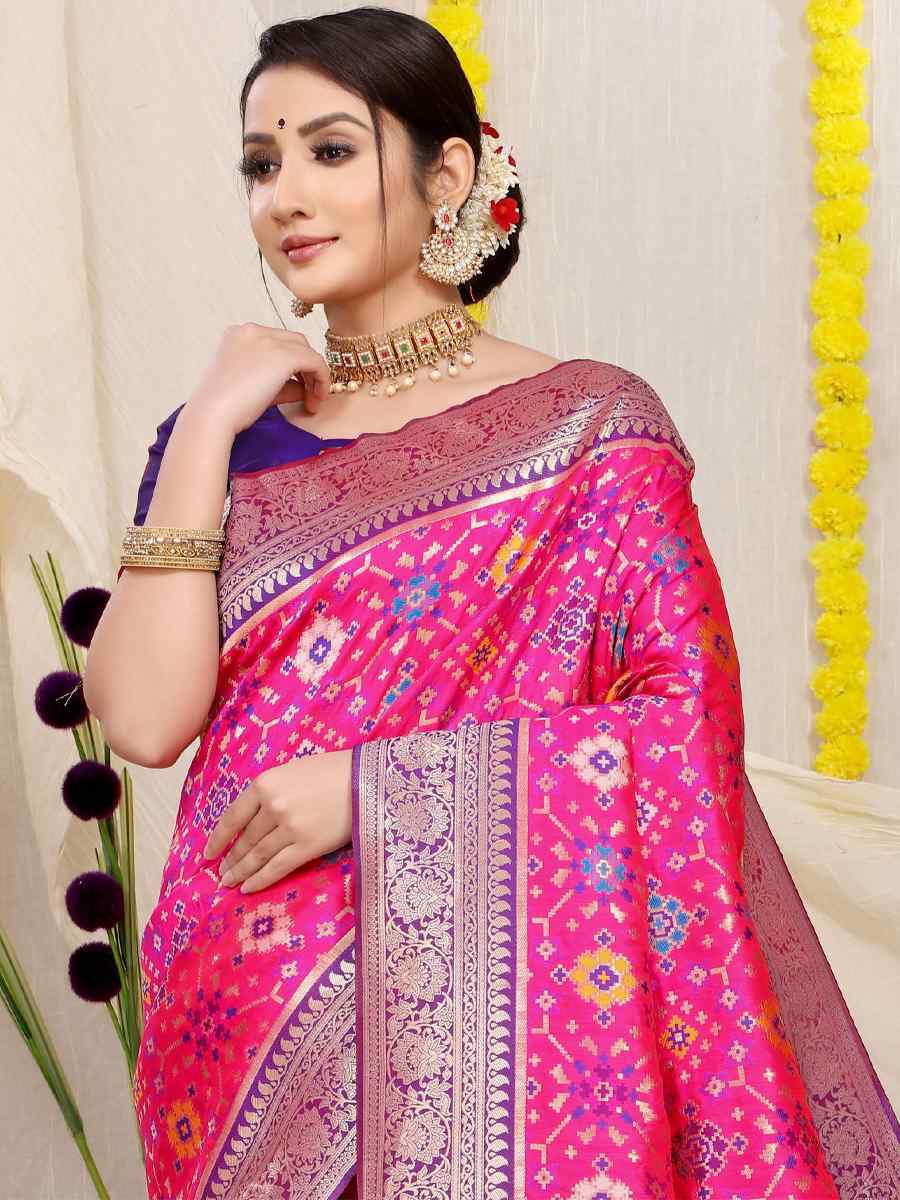 Pink Banarasi Silk Handwoven Wedding Festival Heavy Border Saree