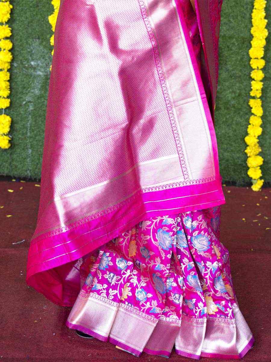 Pink Banarasi Silk Handwoven Wedding Festival Heavy Border Saree