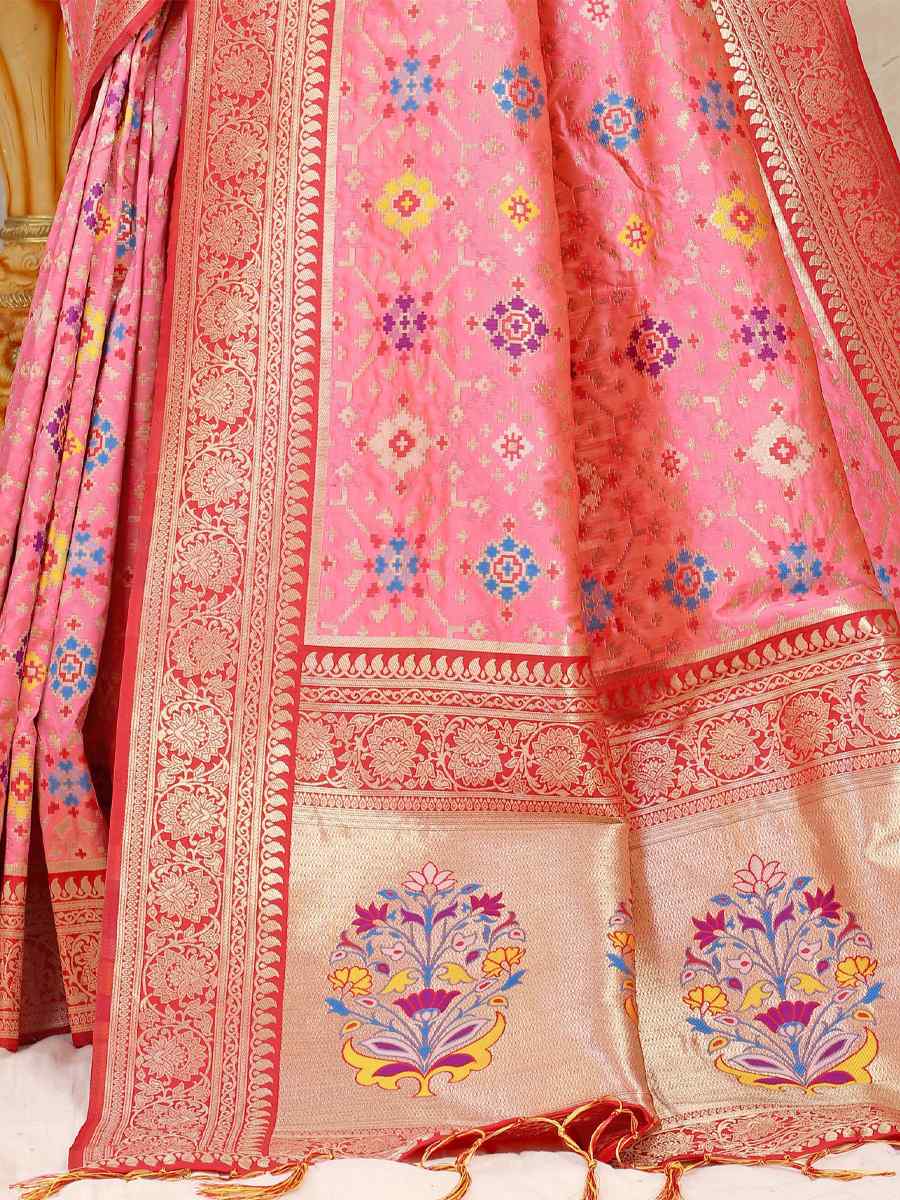 Pink Banarasi Silk Handwoven Wedding Festival Heavy Border Saree