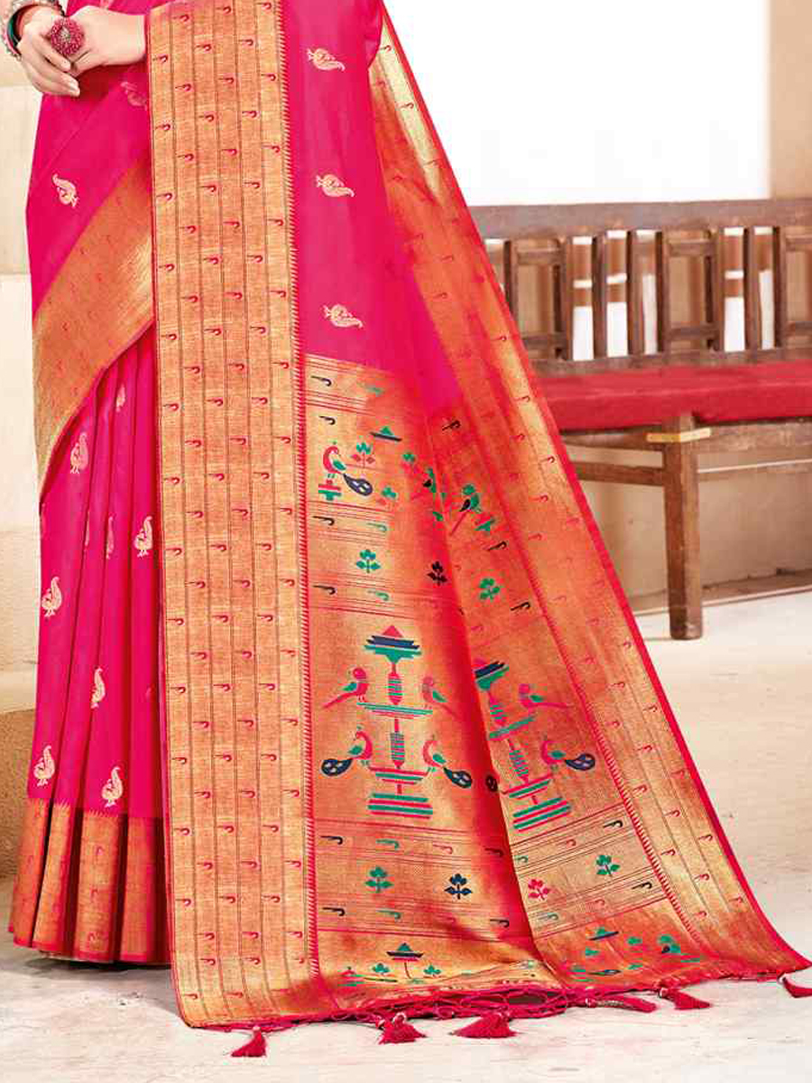Pink Banarasi Silk Handwoven Wedding Festival Heavy Border Saree