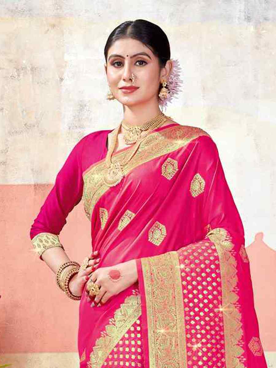 Pink Banarasi Silk Handwoven Wedding Festival Heavy Border Saree
