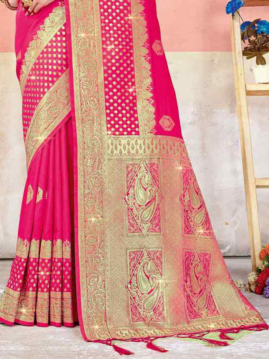 Pink Banarasi Silk Handwoven Wedding Festival Heavy Border Saree