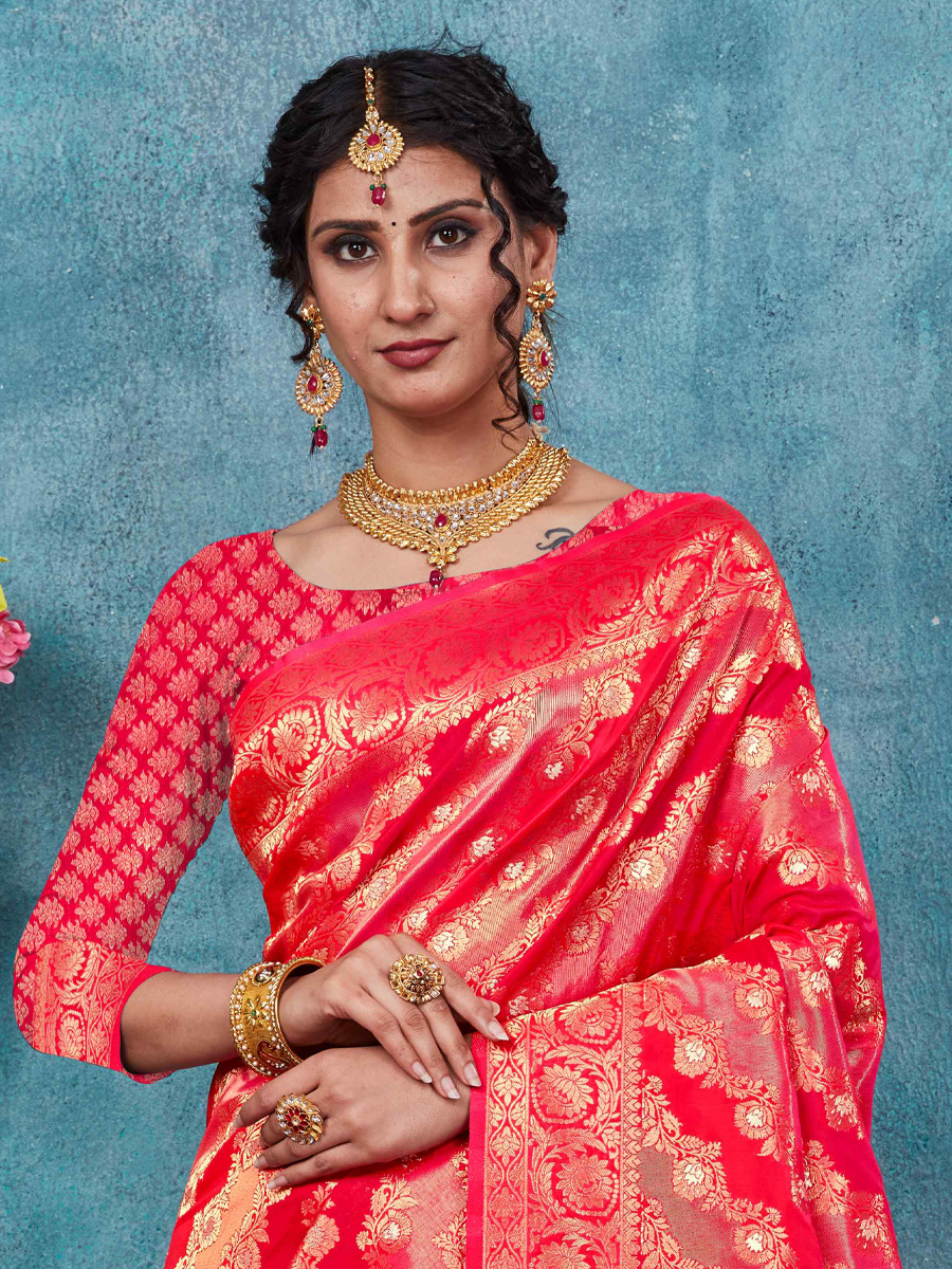 Pink Banarasi Silk Handwoven Wedding Festival Heavy Border Saree