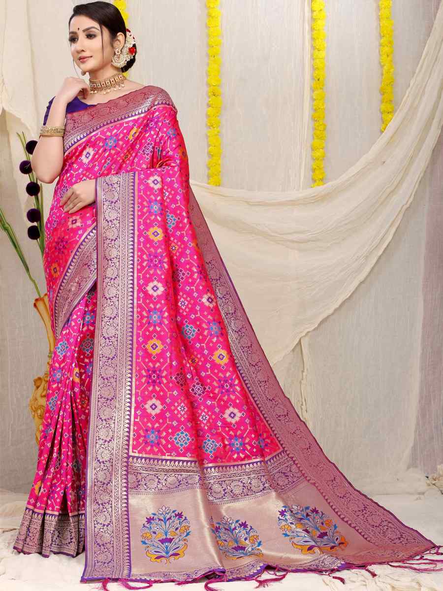 Pink Banarasi Silk Handwoven Wedding Festival Heavy Border Saree