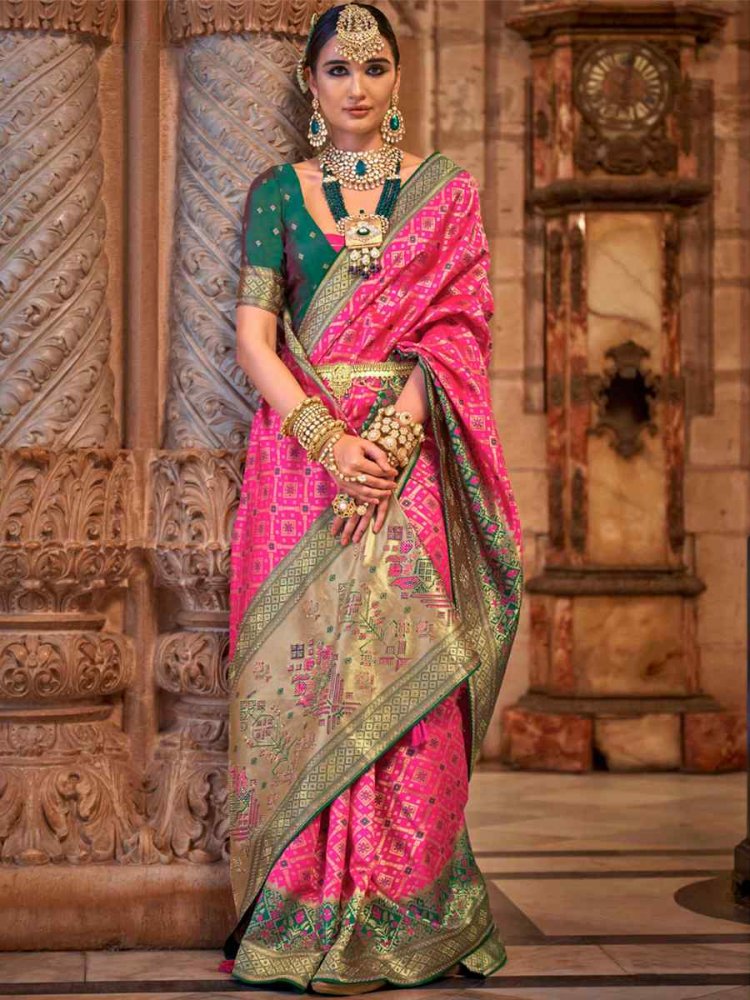 Pink Banarasi Silk Jacquard Handwoven Wedding Festival Heavy Border Saree