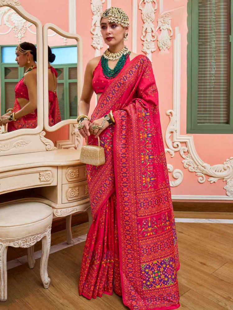 Image of Pink Banarasi Silk Zari Handwoven Casual Reception Festival Wedding Fancy Classic Style Sarees