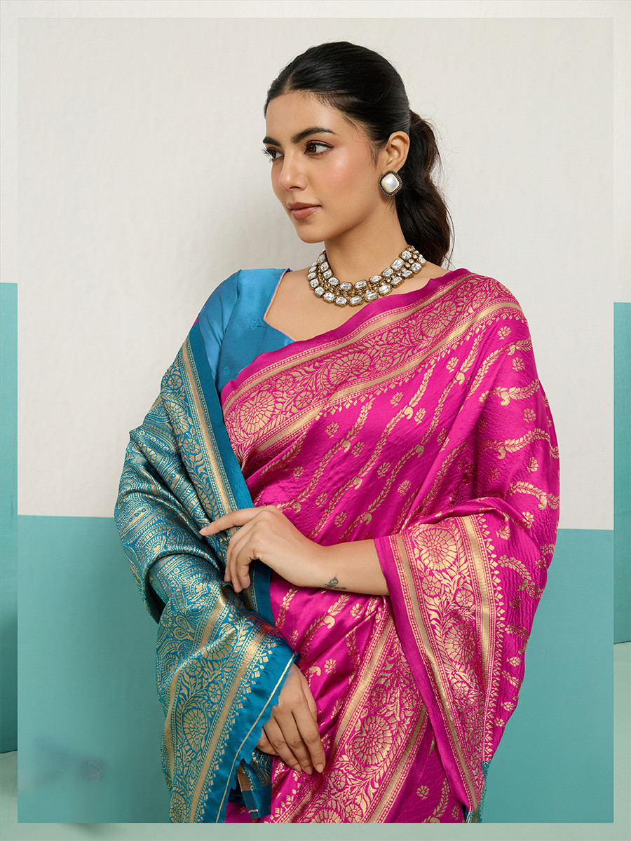 Pink Banarasi Silk Zari Kanjivaram Handwoven Wedding Party Festival Reception Heavy Border Saree