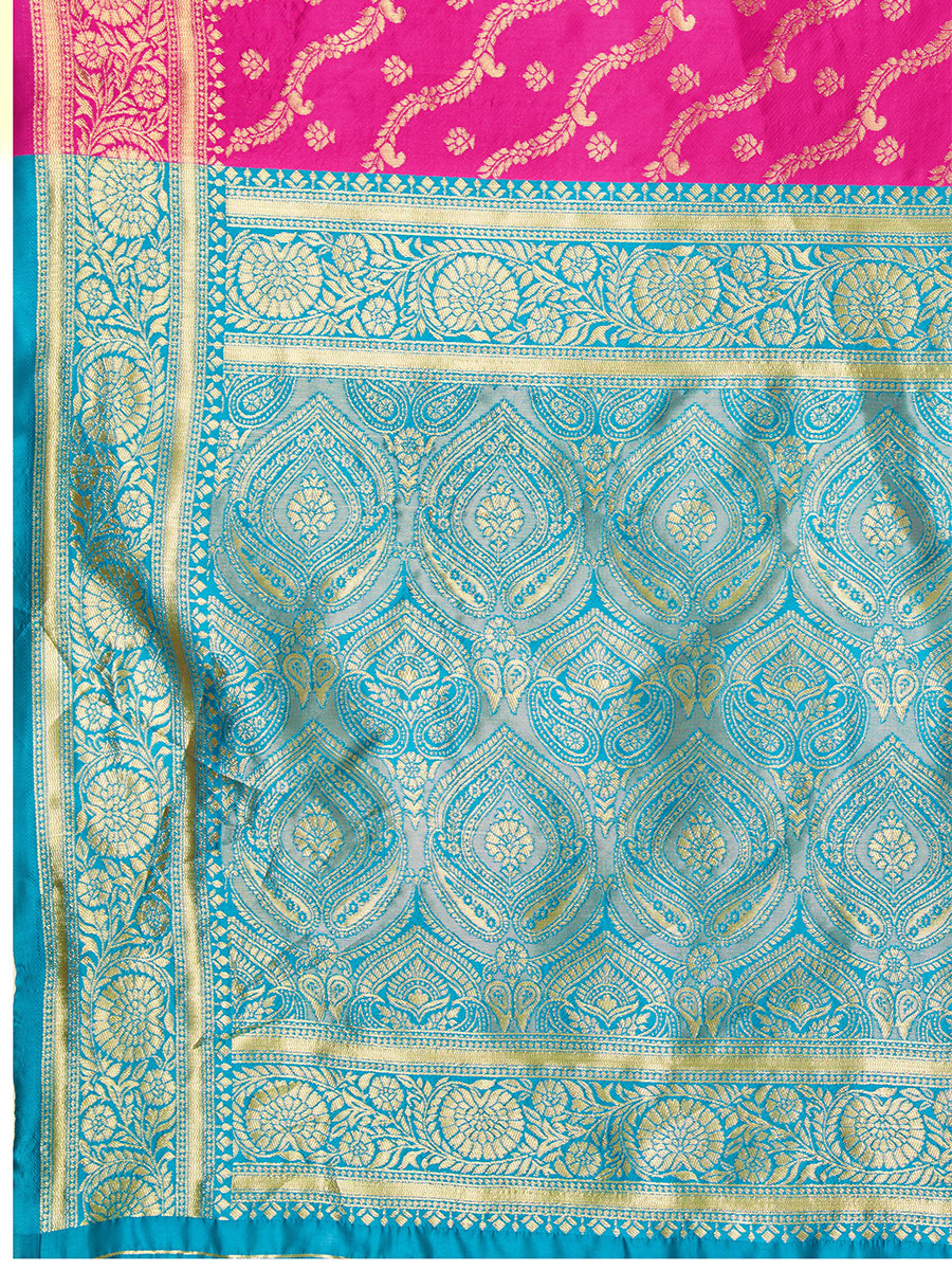 Pink Banarasi Silk Zari Kanjivaram Handwoven Wedding Party Festival Reception Heavy Border Saree